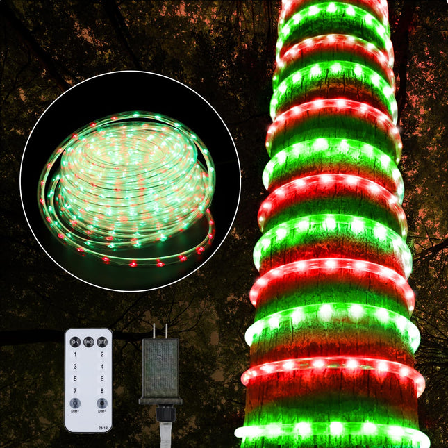 Christmas Rope Lights Outdoor, 50Ft 600 LED Red and Green String Lights, Waterproof Tube Light Plug in 8 Modes Timer Memory, Permanent Christmas Lights for Tree Fence Yard House Decorations