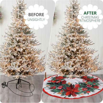 Christmas Tree Skirts 36 Inch, Xmas Tree Base Cover Mat for Christmas Tree, Snowflake Christmas Tree Skirt for Holiday Ornament for Xmas Party Christmas Decorations (90cm, Wreath Style)