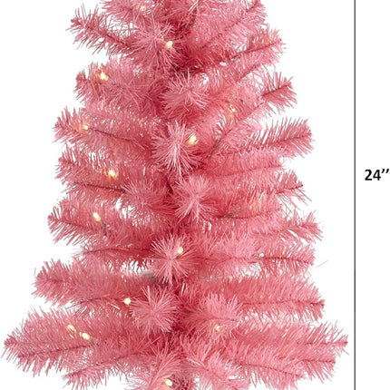 Nearly Natural 2ft. Pink Artificial Christmas Tree with 35 LED Lights and 72 Bendable Branches