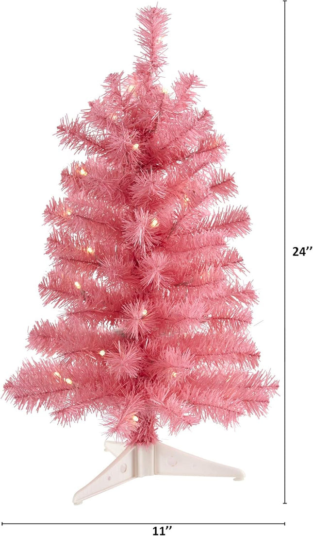 Nearly Natural 2ft. Pink Artificial Christmas Tree with 35 LED Lights and 72 Bendable Branches