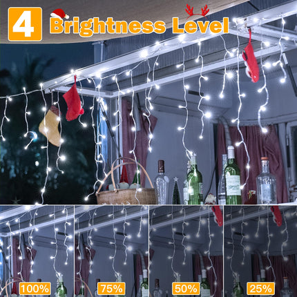 Ollny Icicle Lights for Outside 720LED 60FT, Cool White Christmas Lights with Remote 8 Modes Dimmable, Waterproof Connectable Timer Hanging Lights for House Outdoor Yard Indoor Decorations