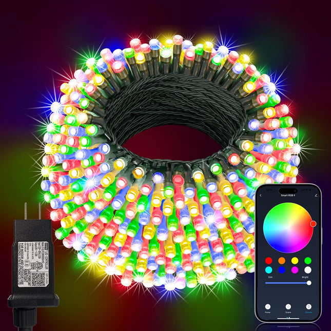 Color Changing Christmas Lights Outdoor, 196FT 600 LED RGB String Lights, App Controlled, Music/Voice Synchronized, for Halloween, Christmas, Yard and Garden Decoration