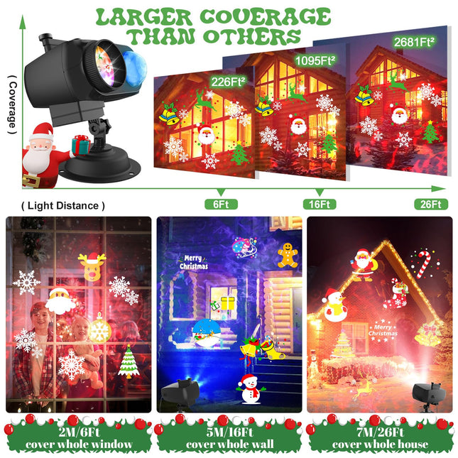 Christmas Projector Lights Outdoor, 2-in-1 100 HD Effects Patterns Christmas Decorations Outdoor Projector W/Remote Control, Snowflake Holiday Projector Light Waterproof IP65 Indoor House Yard Xmas