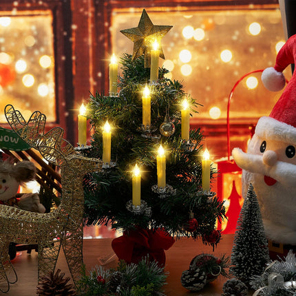 60 Pcs LED Christmas Tree Candles Set 30 Christmas LED Taper Flameless Candles with Remote Timer and 30 Christmas Tree Candle Holder Clip Flower Shape Candles Clips for Christmas Tree (Silver)