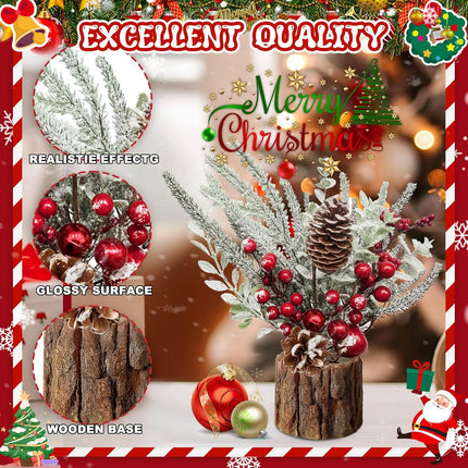 Small Christmas Tree - Artificial Tabletop Mini Christmas Tree Decorations with Christmas Ornaments Red Pine Cone Berry for Xmas Decor Home Room Party Winter Indoor