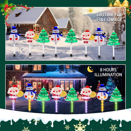 12PCS Christmas Tree Pathway Stake Lights Solar Outdoor Garden Lights,13.2FT Christmas Santa Claus,Snowman Figurine Lights with 8 Modes for Yard,Xmas,Walkway(2Sets)