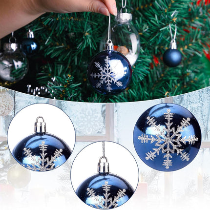 JOHOUSE 100PCS Christmas Ball Ornaments, Christmas Tree Decoration Shatterproof Blue Baubles Snowflakes Hanging Ornaments for Xmas Tree Wreath Christmas Party Wedding