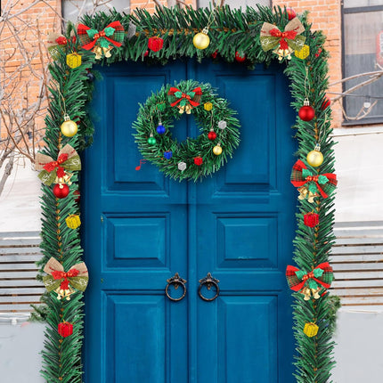 Hotop 12 Pack Christmas Greenery Garland with 84 Pieces Christmas Ball Bow Decor Artificial Pine Garland with Ornaments Greenery Holiday Decor for Stair Fireplace Home Wedding Party Outdoor Indoor