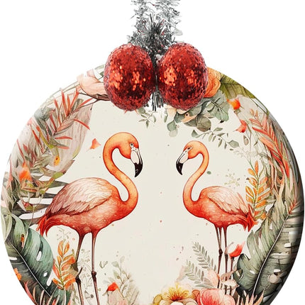 Ceremic Ornaments Crafts Round Porcelain Christmas Decorations Home Hanging Jewelry Souvenir Flamingos Circle Christmas Wreath