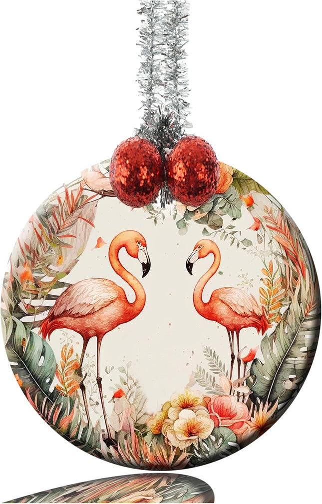 Ceremic Ornaments Crafts Round Porcelain Christmas Decorations Home Hanging Jewelry Souvenir Flamingos Circle Christmas Wreath