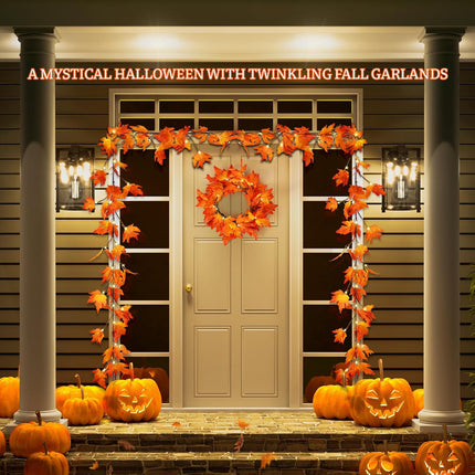 Thanksgiving Decorations Fall Garland with Lights 6 Ft Fall Maple Leaf Garland with 36 Fairy Lights for Indoor Outdoor Autumn Harvest Halloween Fall Decor Home Wedding Fireplace Party Christmas