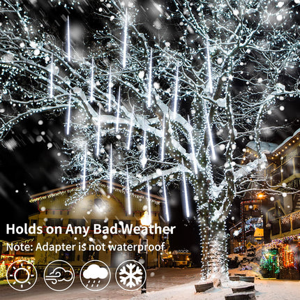 JJGoo Christmas Lights Meteor Shower Rain Lights, 10 Tube 12 inch 240 LEDs Icicle Lights Outdoor Raindrop Lights for Xmas Halloween Wedding Party Tree Holiday Decoration, White