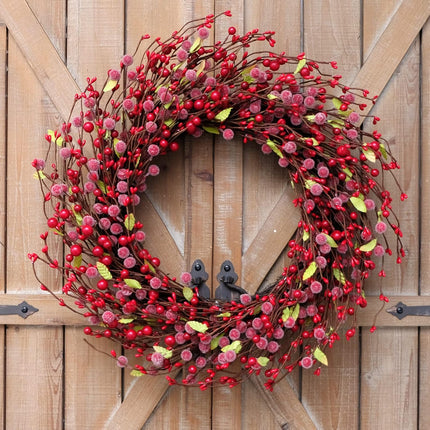 Idyllic 18 Inch Christmas Sugared Berry Wreath for Front Door, Winter Red Berry Wreath for Christmas, Farmhouse Juicy Christmas Wreath Wall Window Home Decor Wreath