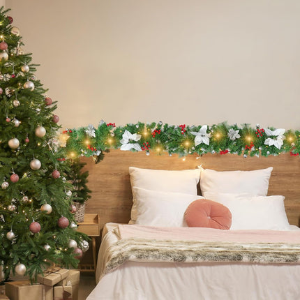 2 Pack 6ft Christmas Garland with LED Lights Pre Lit Outdoor Christmas Garland with Pine Cones Bow Gold Berry for Fireplace Mantel Holiday Indoor Christmas Decor, Total 12ft (Style 2)