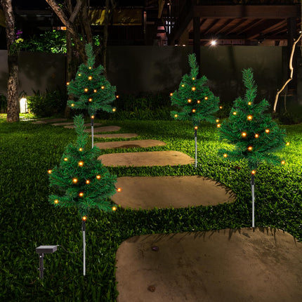 Solar Christmas Tree Garden Stake, Waterproof Christmas Decorative Tree Lights, Outdoor Christmas Tree Lights, Christmas Decorations, Pathway Lights, Patio Lights 31inch (Green, 4pcs)