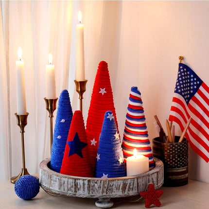 5 Pcs Red White Blue Decorations Christmas Table Decorations Mini Christmas Yarn Trees Xmas Tree Tiered Tray Centerpieces Farmhouse Decor for Xmas Indoor Tabletop Home