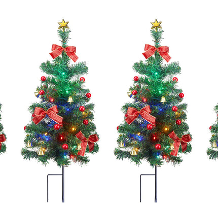 Solar Christmas Tree, 4 Packs Each 2.5 Ft Outdoor Lighted Christmas Tree with Multicolor Christmas Lights, Small Christmas Tree with Lights