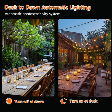 Kawaya Solar-Powered String Lights Outside: 31 FT Outdoor LED Patio Lights with USB-Charging, IP65 Waterproof 15 Shatterproof Edison Bulbs Bistro Lights for Yard Porch Deck Cafe