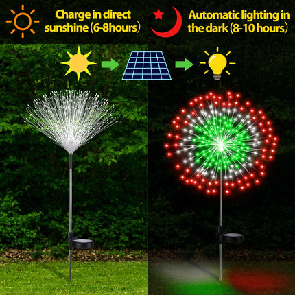 4 Pcs Christmas Solar Firework Stake Lights 180 LED 8 Modes Christmas Solar Lights Waterproof LED Sparkler Lights Outdoor Decoration for Xmas Holiday Garden Patio Yard Pathway Walkway