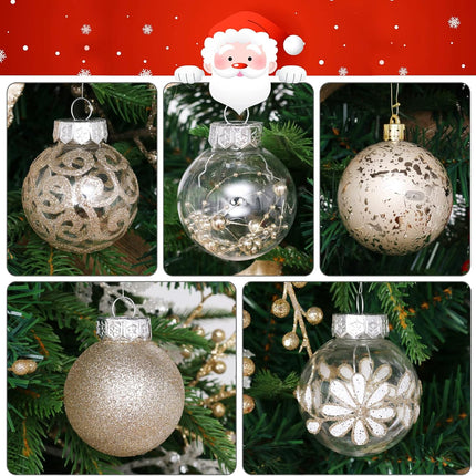 60mm/2.36inch Clear Christmas Ornaments Set, 30ct Champagne Christmas Ornaments Balls for Christmas Tree Decorations Shatterproof Transparent Baubles with Stuffed Decoration for Xmas Wedding Party