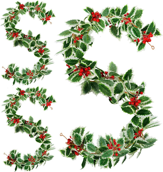3 Pieces Christmas Garland Red Berry Green Garland 5.7 Ft Artificial Christmas Red Berry Flower Vine Winter Holly Leaves Garland Outdoor for Xmas Christmas Fireplace Home Decor (Fresh Style)