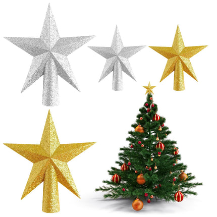 Glitter Mini Christmas Tree Topper, Small Christmas Tree Decoration Treetop for Christmas Tree Party Holiday Home Decor (Gold/Silver, 2.36Inch/ 4.33Inch)