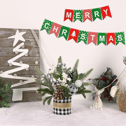 Super Holiday Small Buffalo Check Plaid Christmas Tree, Artificial Mini Tabletop Christmas Tree Decorations with Xmas Ornaments, for Home Party Thankgivings Decor, Black/White-Indoor