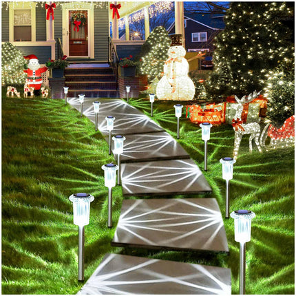 DenicMic Solar Lights Outdoor Solar Pathway Lights Outdoor Waterproof Solar Garden Lights LED Stainless Steel Outdoor Solar Lights for Yard Christmas Decorations Outdoor (Cold White, 10 Pack)