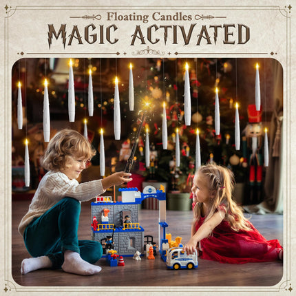 Christmas Tree Candles Battery Operated, 20 Pack Candles for Christmas Tree, Battery Powered Floating Candles with 2 Wand, Flameless Magic Hanging Taper Candles for Holiday Party Decor, White