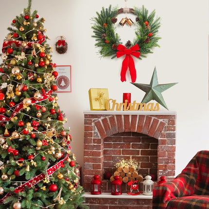 21''Bell Christmas Wreaths for Front Door, Beautiful Door Wreath with Bow Acorn Pinecone Decor for Christmas Year