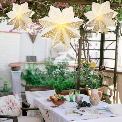 3 Pieces Christmas Paper Lantern with Star Paper Lantern Paper Lamp Frozen Party Hanging Decoration for Weddings Christmas Trees Birthday Holiday Party Celebration (White)