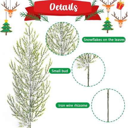 Alpurple 30 Pcs Christmas Snow Frosted Pine Branches- 13.5" Snowy Artificial Pine Needles Branches Twigs- Greenery Ceder Sprigs Pine Picks Stems for Christmas Wreath Home Garden Decoration
