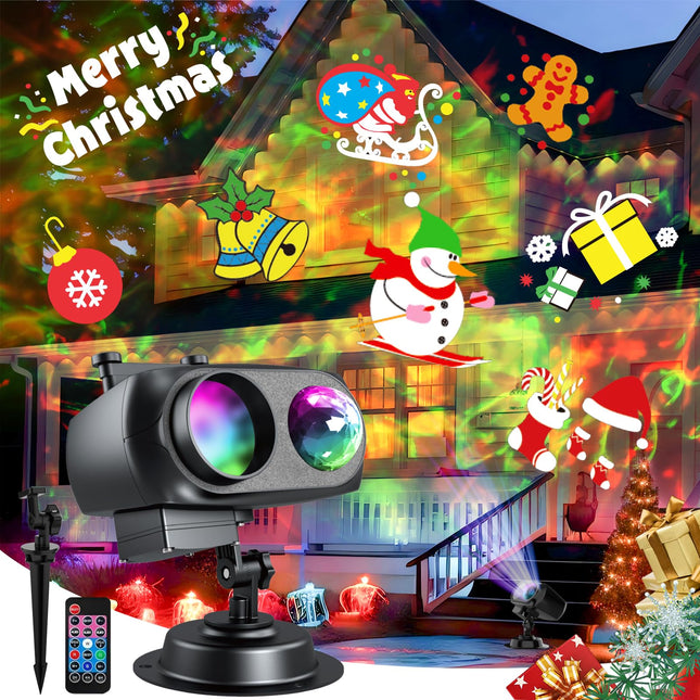 Christmas Projector Lights Outdoor, All-in-1 Holiday Lights Projector with Ocean Wave, 20 Slides, 10 Colors for House, Garden, Yard, Xmas, Year, Valentine's Day, Thanksgiving Day, Halloween