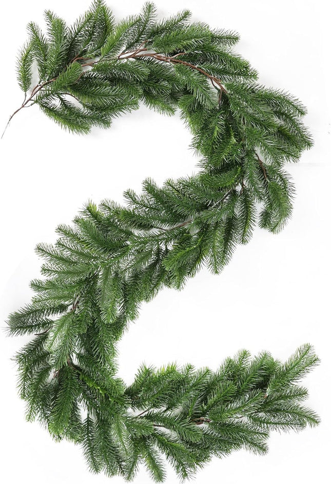 6ft Artificial Christmas Pine Garland, Real Touch Greenery Winter Garland Decor for Home, Fireplace, Wall, Porch, Table, Mantle, Indoor Outdoor Decoration