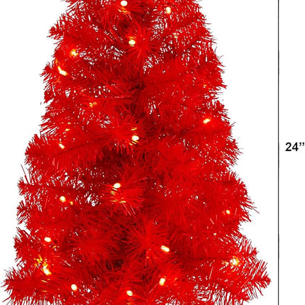 Nearly Natural 2ft. Red Artificial Christmas Tree with 35 LED Lights and 72 Bendable Branches