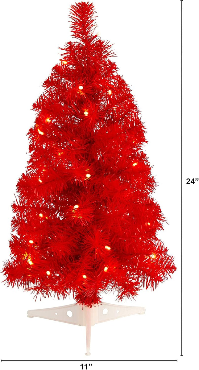 Nearly Natural 2ft. Red Artificial Christmas Tree with 35 LED Lights and 72 Bendable Branches