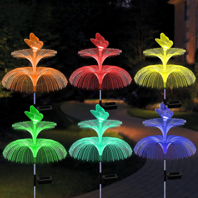 6 Pack Solar Christmas Garden Lights, Gardening Birthday s for Mom Grandma Women, Waterproof 7 Color Changing Jellyfish Lights with Butterfly Solar Flower Lights for Outdoor Pool Yard Garden Decor