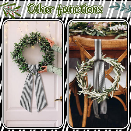 2 Pcs Christmas Wreath Sash for Front Door Chinoiserie Patriotic Wreath Sash Wreath Accessories for Embroidery Monogram Outdoor Indoor Party Yard Doorway 4.5" W x 56" L(Stripe)