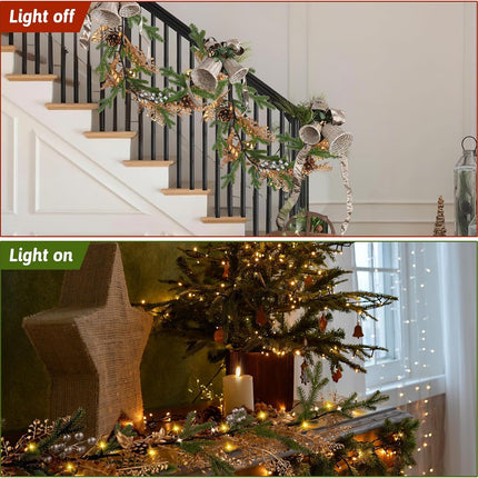 Luditek Christmas Garland with Lights, 5.2ft 40 LEDs Pine Needles Pinecones Christmas Decor String Lights Battery Operated, Christmas Decorations Indoor for Home Fireplace Mantel Door Xmas