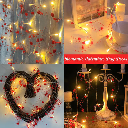 Christmas Valentines Day Heart Lights, 14Ft 40 LED Valentine Christmas Garland with Lights with Timer, Heart Bead Lights Battery Powered Valentines Day Decoration Lights for Home Bedroom Xmas Decor