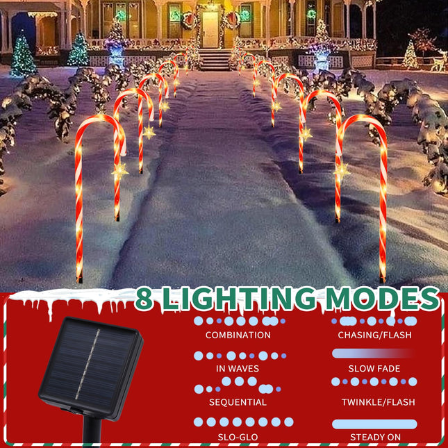 22" Candy Cane Lights Outdoor Pathway 2PK 12 PCS Candy Cane Christmas Decorations 8 Modes Solar Candy Cane Lights with Star Total 15FT Christmas Pathway Lights Outdoor for Xmas Yard Garden Walkway