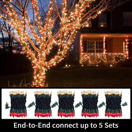 Super-Bright Extendable Red Christmas Lights Decoration 100Lights 19.6ft UL Mini Bulb String Lights for Outdoor Christmas Tree Garden Party Patio Wedding Garland Decor(Red+Clear)