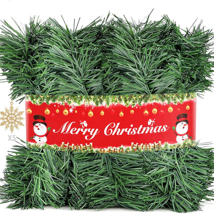 50FT Christmas Garland Christmas Decorations, Green Christmas Tree garland decor 5 Snowflakes, DIY Artificial Garland Holiday Outdoor Decorations for Stairs Railing, Fireplace, Staircase, Window, Door