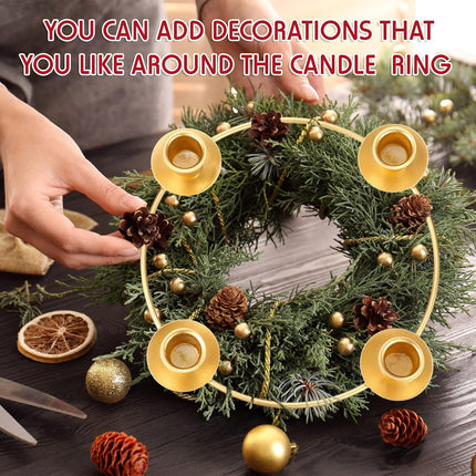 2 Pieces Advent Wreath Ring Advent Ring Candle Holder Christmas Advent Ring Wreath Table Decoration Taper Metal Candle Holder for Christmas Advent Home Decor (Round Shape)