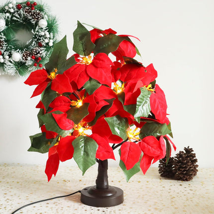 18 LED Poinsettia Tree Lamp Artificial Red Flower Led Tree Light with 8 Lighting Modes USB/Battery Operated for Home Christmas Festival Decoration (Warm White)