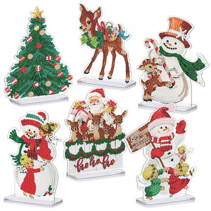 6 Pcs Christmas Diamond Painting Sign Set Diamond Painting Kits Christmas Tree Snowman Desktop Table Signs Ornaments DIY Kits for Adults Acrylic Paint Christmas Decorations (Red,Vivid)