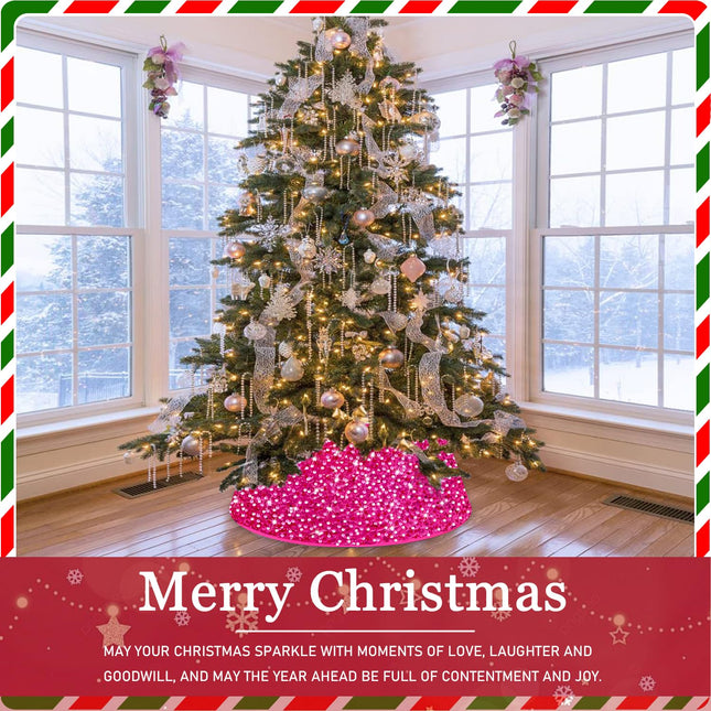 Christmas Tree Collar Hot Pink 23.6 Inches Tree Ring Glitter Christmas Tree Skirt for Winter Holiday Velvet Sequin Xmas Tree Base Collar Rustic Santa Christmas Day Tree Decorations