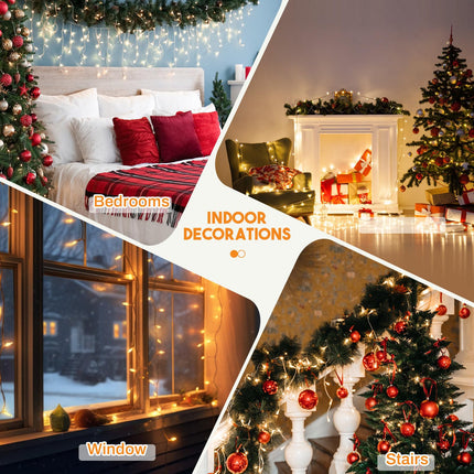115FT 960LED Icicle Christmas Lights Outdoor 10Pcs Connectable 8 Modes Waterproof Warm White Icicle Lights for Indoor & Outdoor Decorations Christmas Events Christmas Eve Night Decor