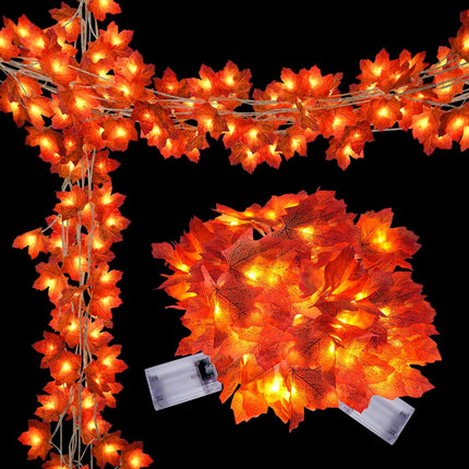 2 Pack Maple Leaf Lights, Thanksgiving Decorations for Home, Leaves Garland with Lights, Total 30Ft 60LED Fall Leaf Decor String Lights, Thanksgiving Christmas Halloween Decorations Indoor Outdoor