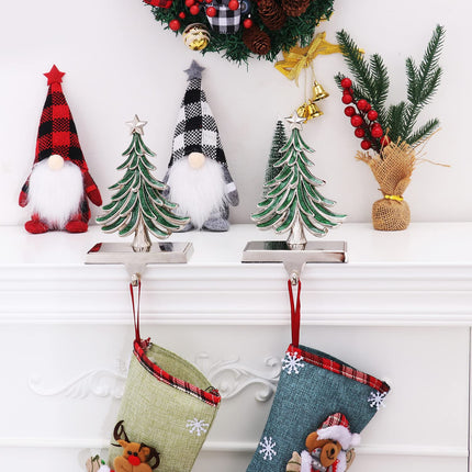 2 Pack Double Christmas Tree Stocking Holders Sliver Christmas Tree Mantle Stocking Hangers Holiday Fireplace Topper Hooks Christmas Decoration (2, Christmas Tree)